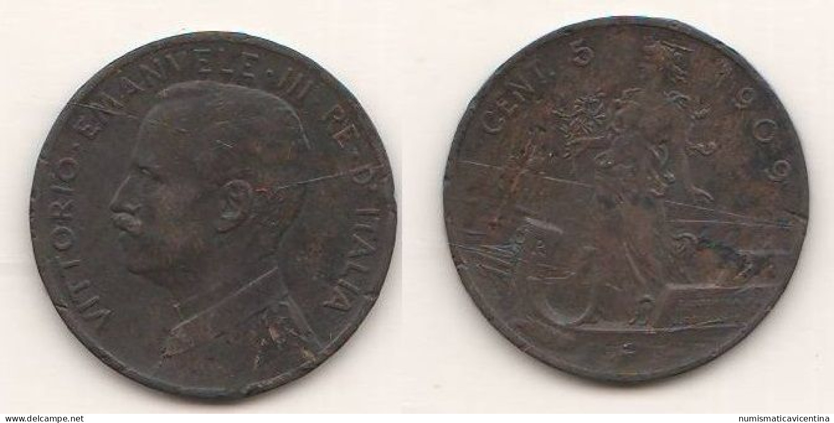 Italie 5 Centesimi Cents 1909 Italy Italia Regno Roma Mint Copper Coin - 1900-1946 : Victor Emmanuel III & Umberto II