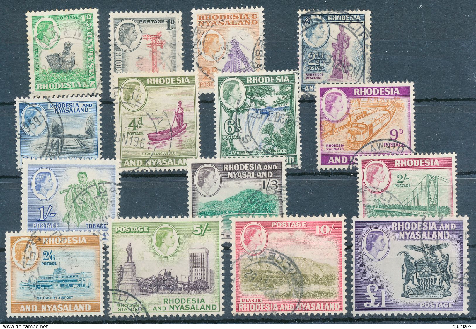 BF0749 / RHODESIA & NYASALAND  - 1959  ,  Landesansichten   -   Michel 19-33 - Rhodesien & Nyasaland (1954-1963)