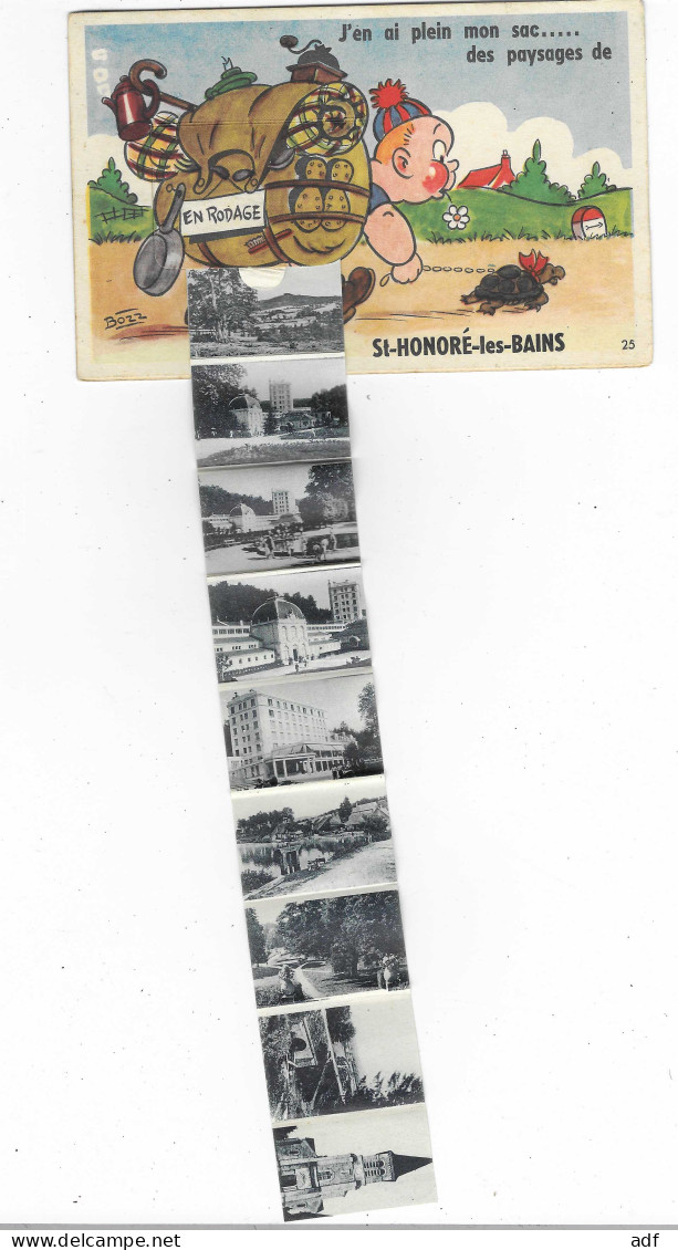 CPA CARTE A SYSTEME MULTIVUES J'EN AI PLEIN MON SAC... DES PAYSAGES DE ST SAINT HONORE LES BAINS, ILLUSTRATION BOZZ, 58 - Saint-Honoré-les-Bains