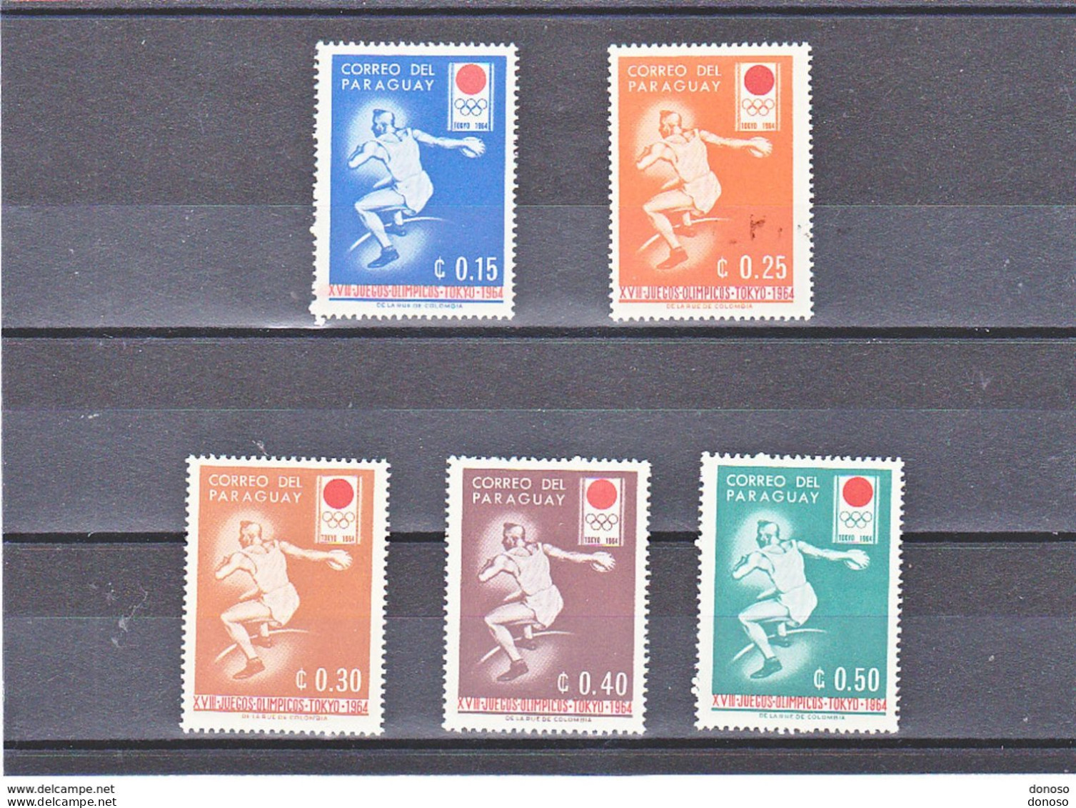 PARAGUAY 1964 JEUX OLYMPIQUES TOKYO, Lancer De Disque Yvert 742-746 NEUF** MNH - Paraguay