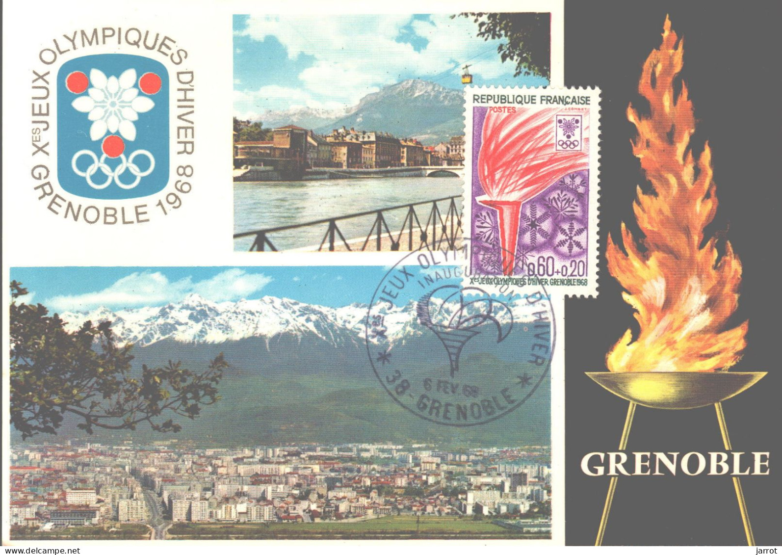 6 séries Fdc et cartes maxi JOde Grenoble (FDC,Inauguration et flamme) soit 30 souvenirs