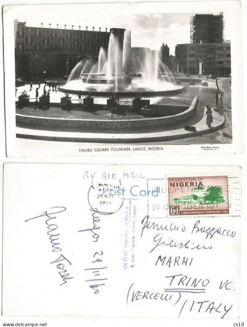 Nigeria Tinubu Square Fountain In Lagos - B/w Pcard 29nov1960 With 6d Solo - Nigeria