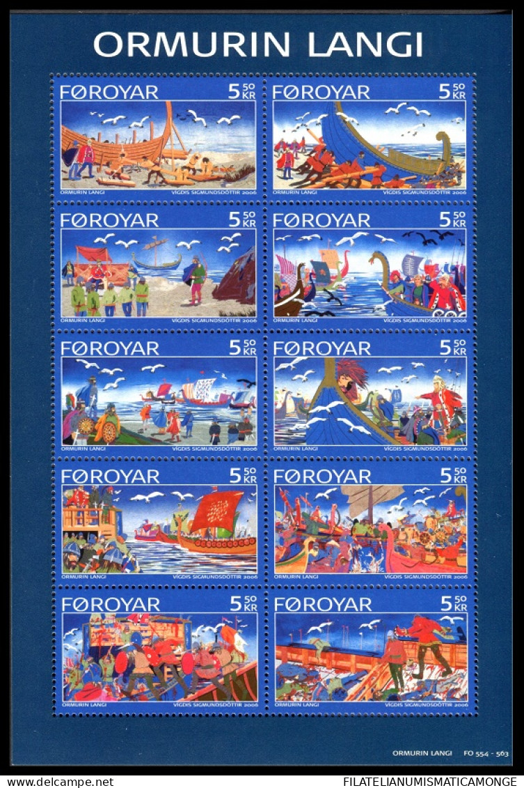 Feroe 2006 Correo 558/67 MH **/MNH Balada Antigua. El Barco "Ormurin Langi" (10 - Faroe Islands