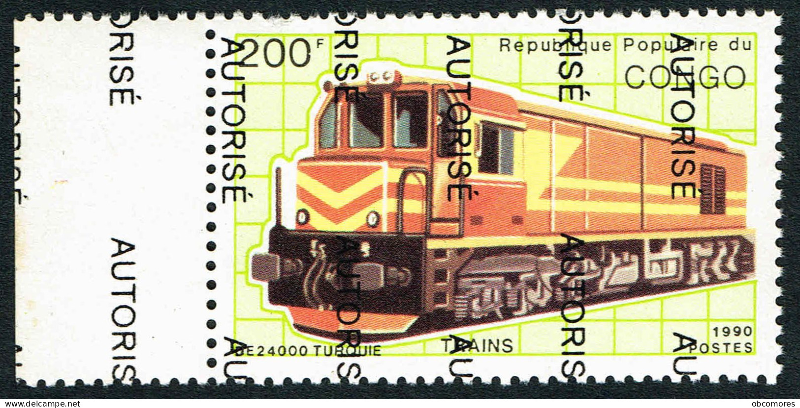 Congo Brazaville Surchargé Overprint AUTORISE 1998 - Mi 1520 - Train - Locomotive DE 24000 Turquie - MNH ** Sheet Border - Trenes