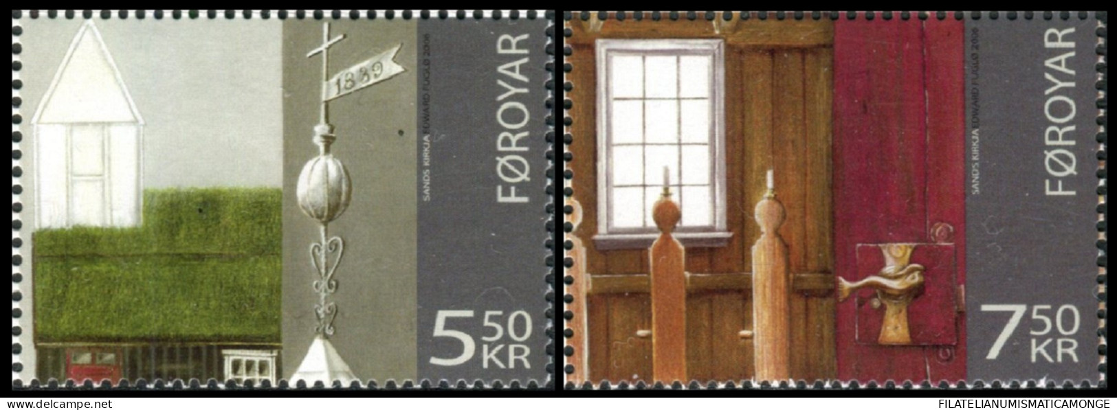 Feroe 2006 Correo 580/81 **/MNH Iglesia Sandur. Arquitectura (proc. De Carnet)  - Faroe Islands