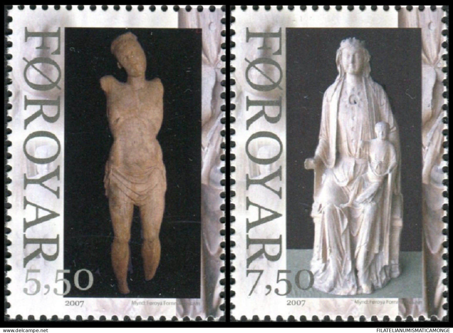 Feroe 2007 Correo 611/12 **/MNH Estatuas De Cristo Y María (proc. De Carnet)    - Faroe Islands