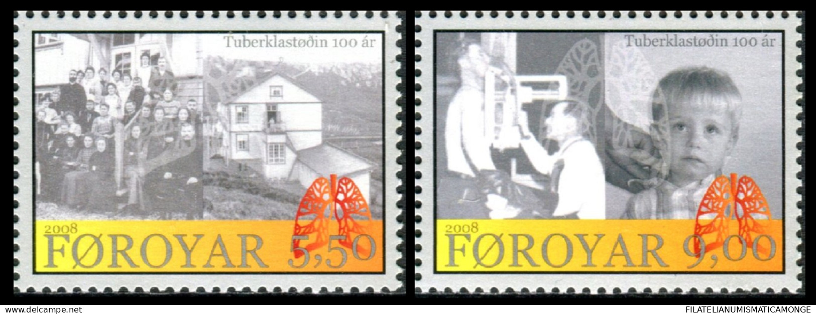 Feroe 2008 Correo 624/25 **/MNH 100 Aniv. Lucha Contra La Tuberculosis (proc. D - Faroe Islands