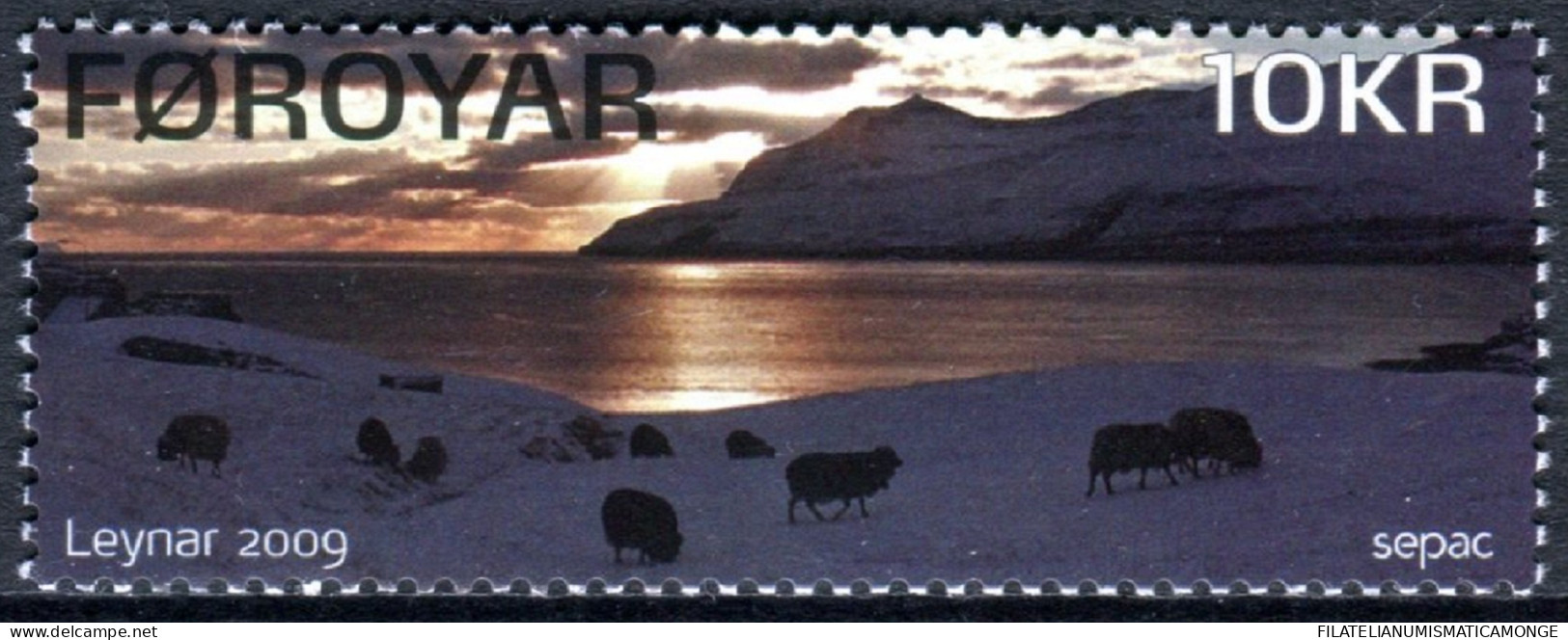 Feroe 2009 Correo 678 **/MNH Leynar. Ovejas Pastando En La Nieve.  - Faroe Islands