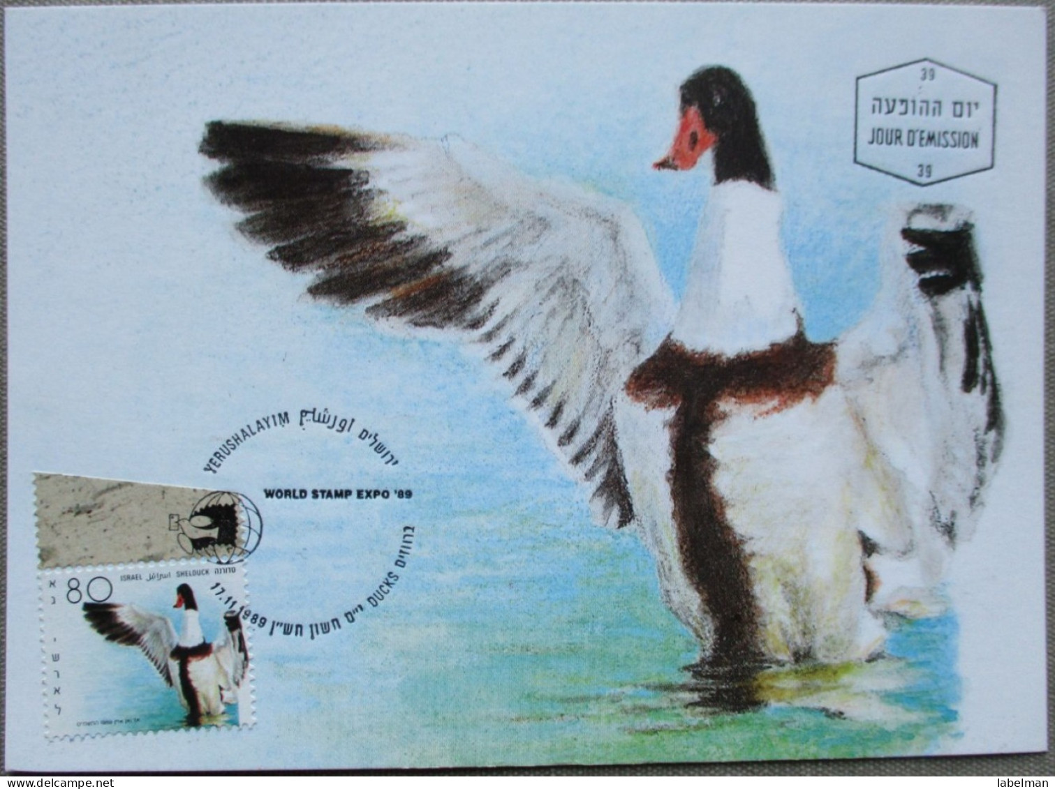 ISRAEL1988 MAXIMUM CARD POSTCARD DUCK SHELDUCK FIRST DAY OF ISSUE CARTOLINA CARTE POSTALE POSTKARTE CARTOLINA - Maximum Cards