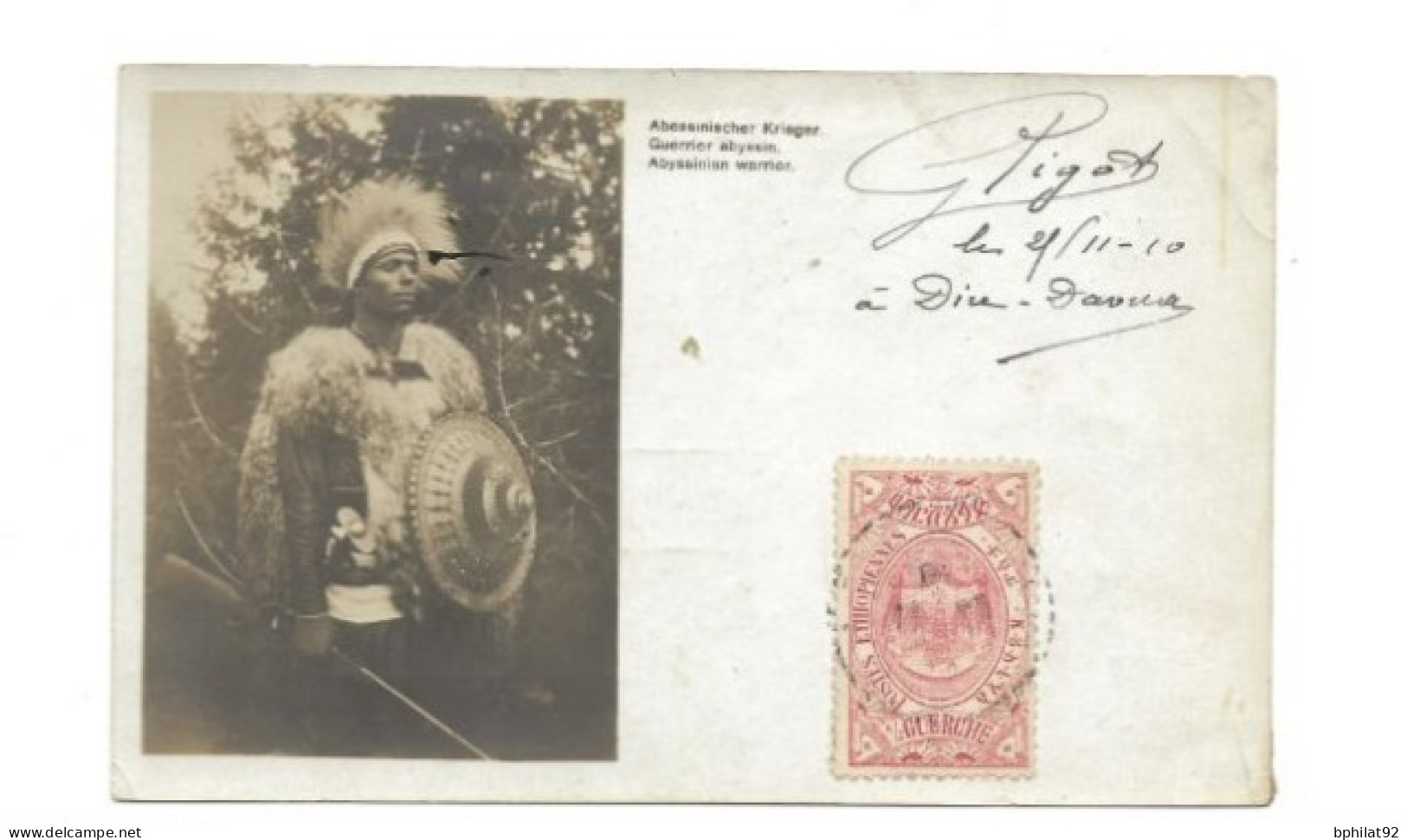 !!! ETHIOPIE, CARTE PHOTOGRAPHIQUE DE 1910 DEPART DE DIRE DAWA POUR PHILIPPEVILLE (BELGIQUE) - Ethiopia