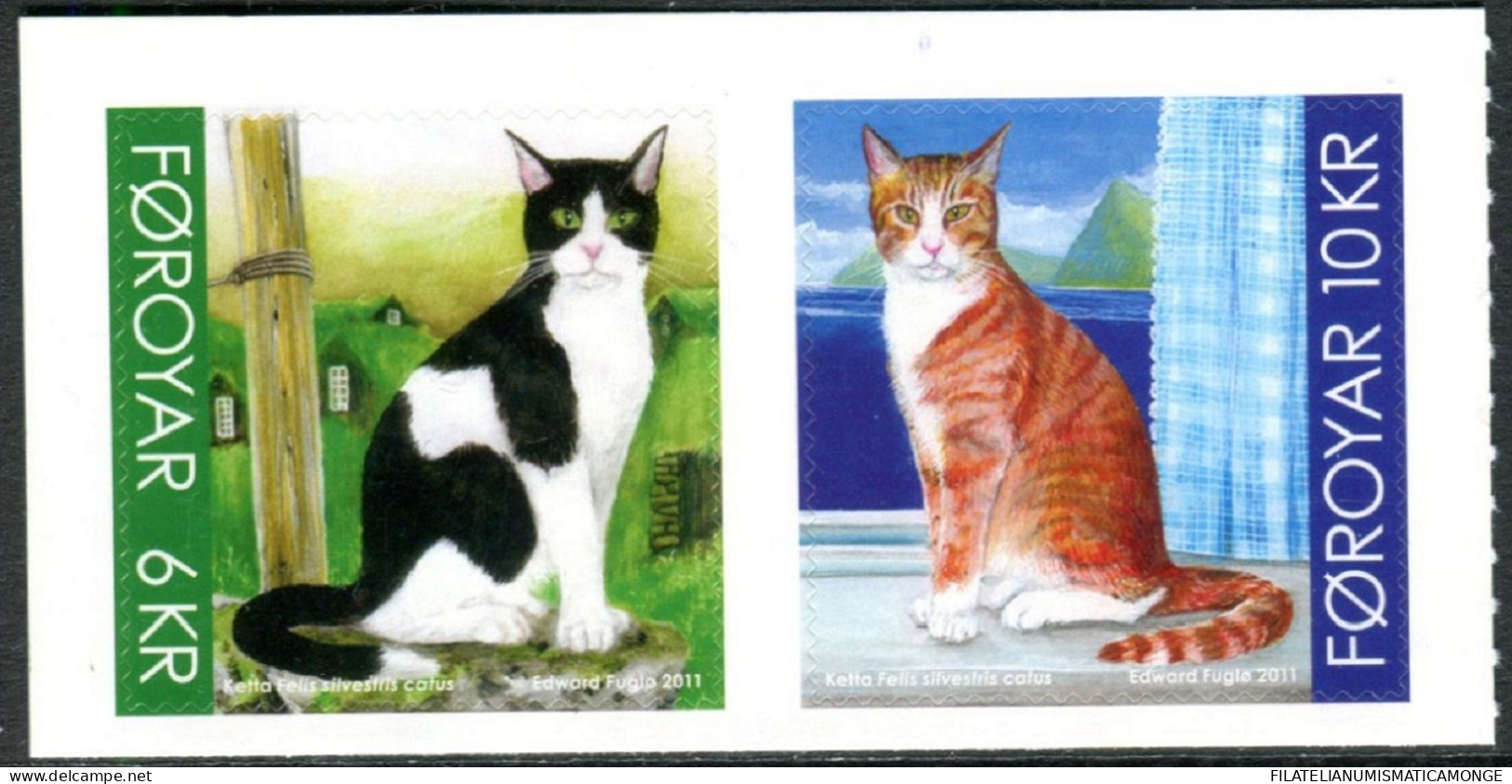 Feroe 2011 Correo 710/11 **/MNH Fauna. Gatos (adh. Proc. De Carnet)  (2 Sellos) - Faroe Islands