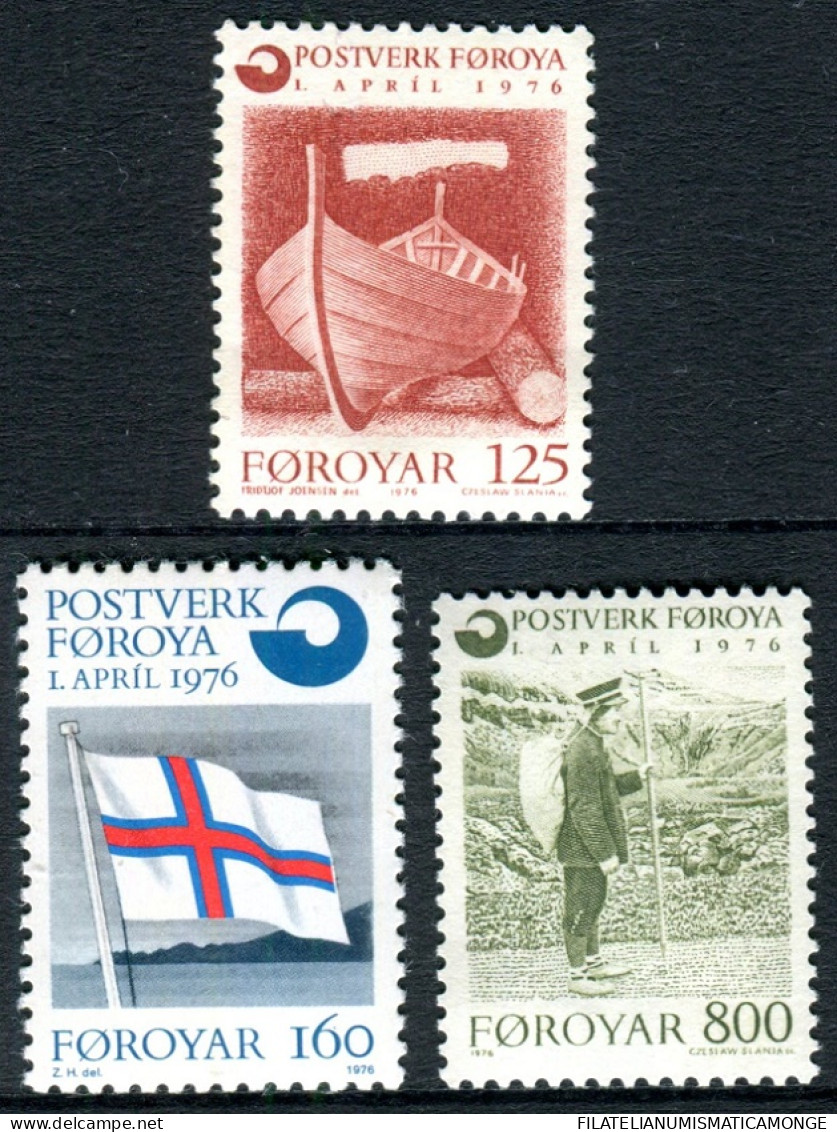 Feroe 1976 Correo 15/17 **/MNH Servicio Postal Autónomo (3 Sellos)  - Faroe Islands