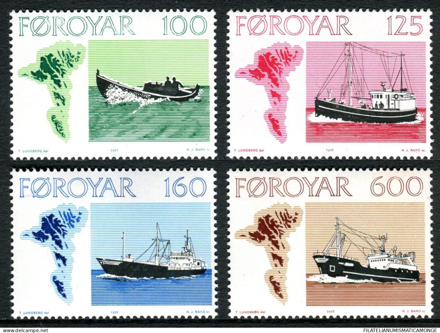 Feroe 1977 Correo 18/21 **/MNH Navegación - Botes (4 Sellos)  - Faroe Islands