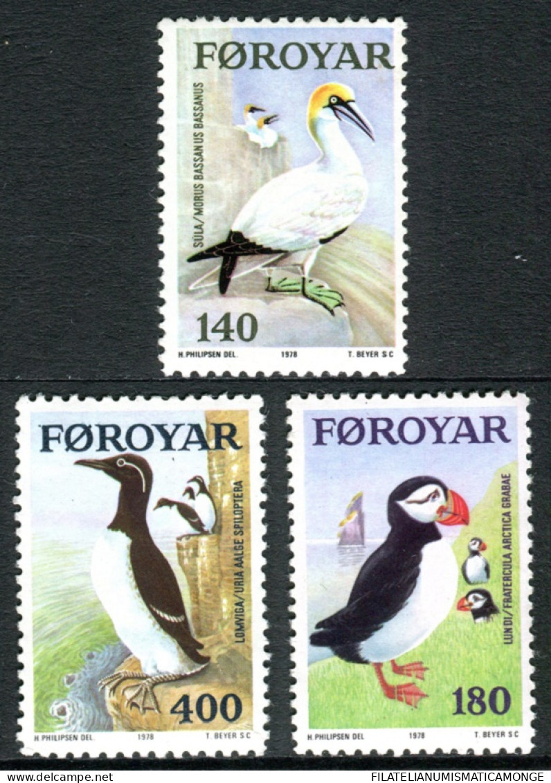 Feroe 1978 Correo 30/32 **/MNH Aves De Mar (3 Sellos)  - Faroe Islands