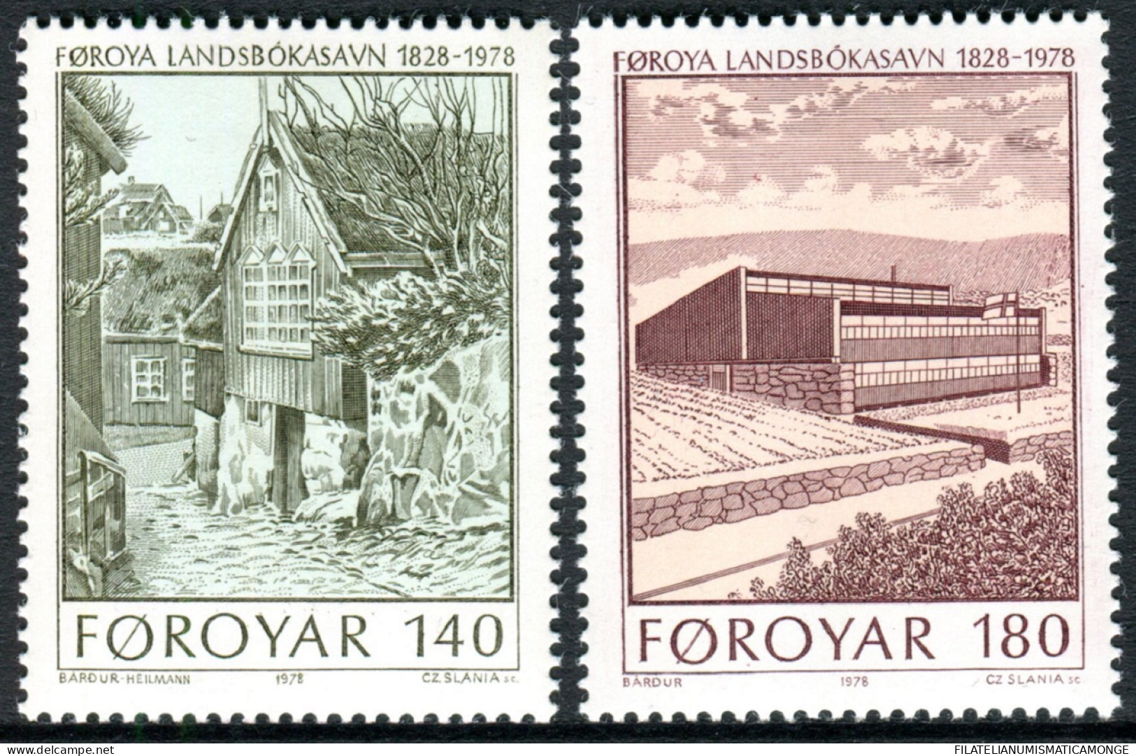 Feroe 1978 Correo 33/34 **/MNH 150 Aniversario Biblioteca Nacional (2 Sellos)  - Faroe Islands