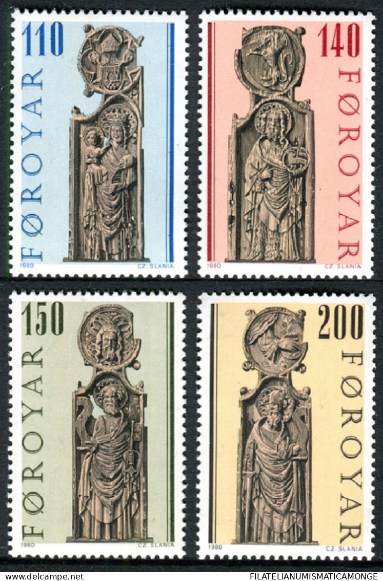 Feroe 1980 Correo 49/52 **/MNH Esculturas Góticas De La Iglesia Kirkjubour (4 S - Faroe Islands