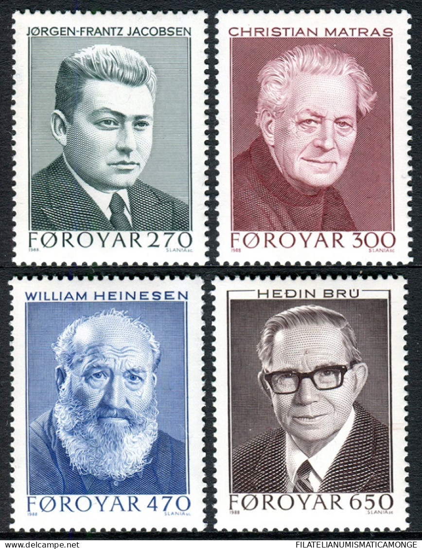 Feroe 1988 Correo 162/65 **/MNH Escritores Feroenses (4 Sellos)  - Faroe Islands