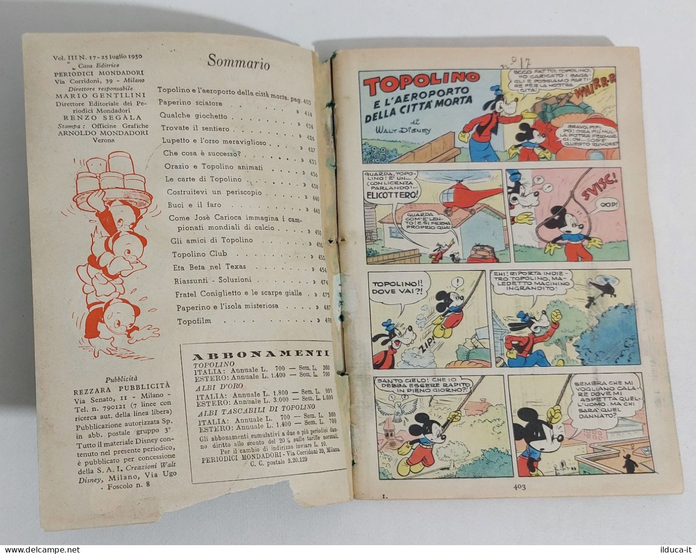 61000 TOPOLINO Libretto N. 17 - Mondadori 1950 - Disney