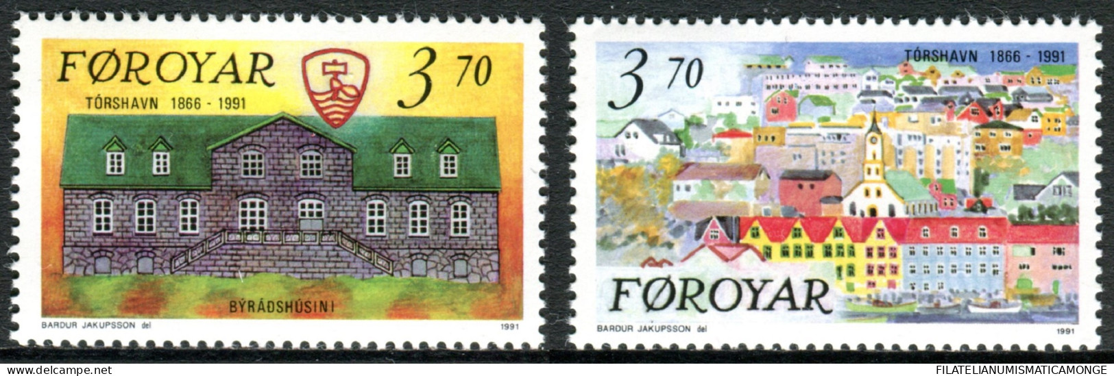 Feroe 1991 Correo 209/10 **/MNH 125 Aniv. De Torshvn. Vistas De La Ciudad (2 Se - Faroe Islands