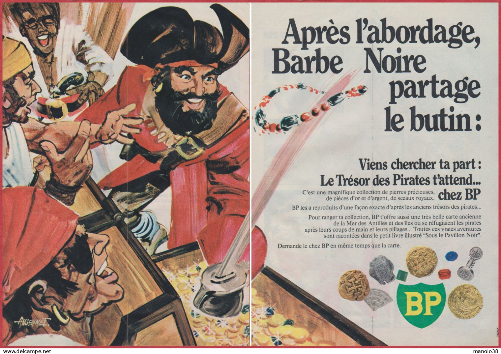 Le Trésor Des Pirates T'attend Chez BP. Pirate. British Petroleum. Après L'abordage Barbe Noire Partage Le Butin. 1971. - Advertising