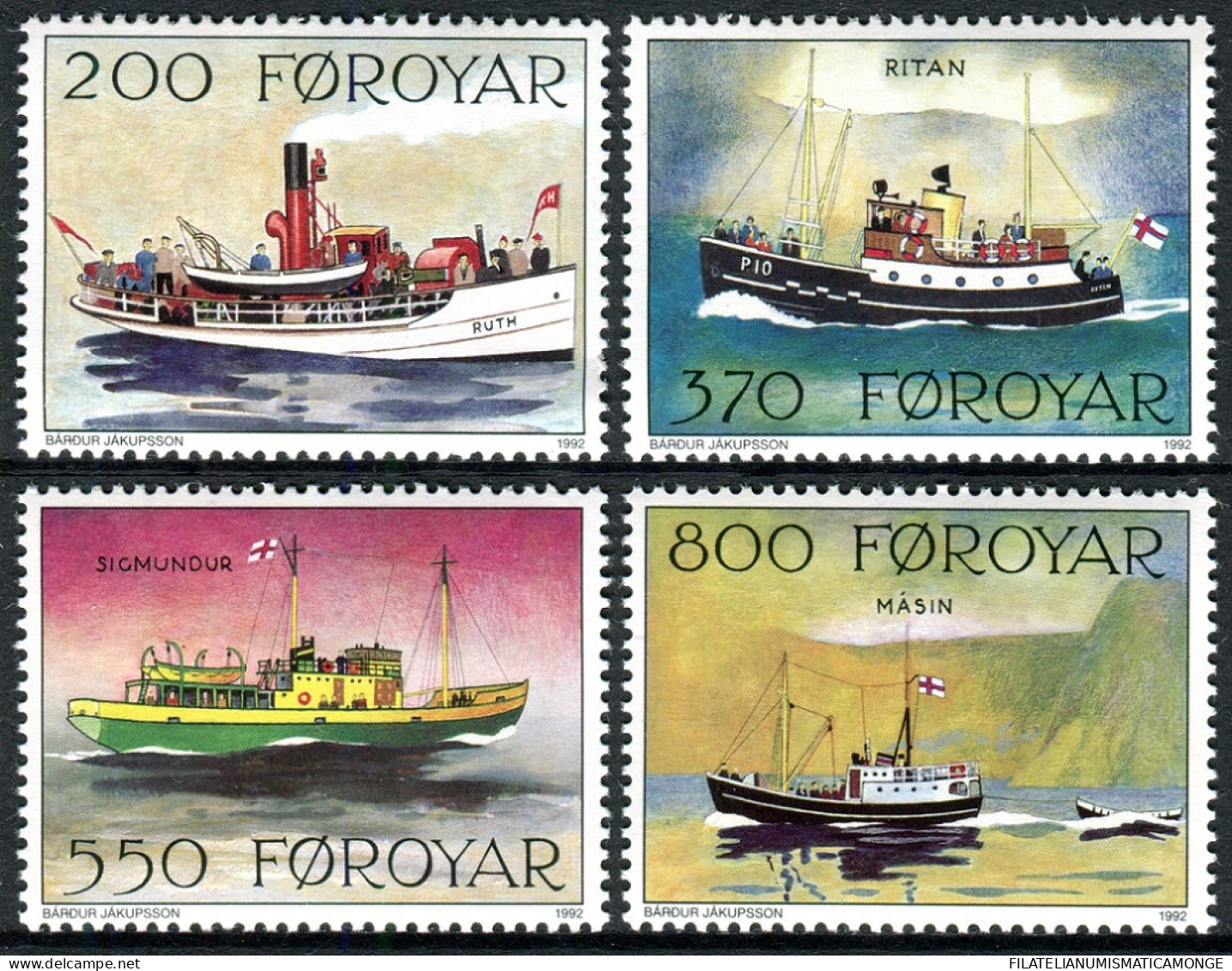 Feroe 1992 Correo 221/24 **/MNH Barcos Postales (4 Sellos)  - Faroe Islands