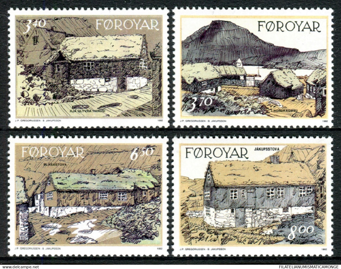 Feroe 1992 Correo 233/36 **/MNH Casa Antiguas En Nordragota (4 Sellos)  - Faroe Islands