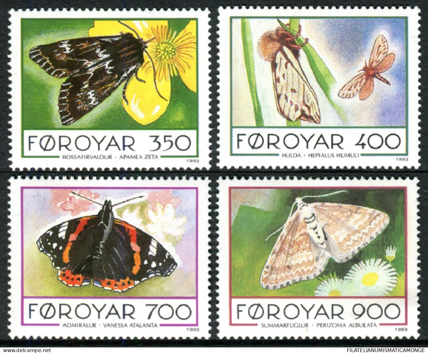 Feroe 1993 Correo 246/49 **/MNH Fauna. Mariposas (4 Sellos)  - Faroe Islands