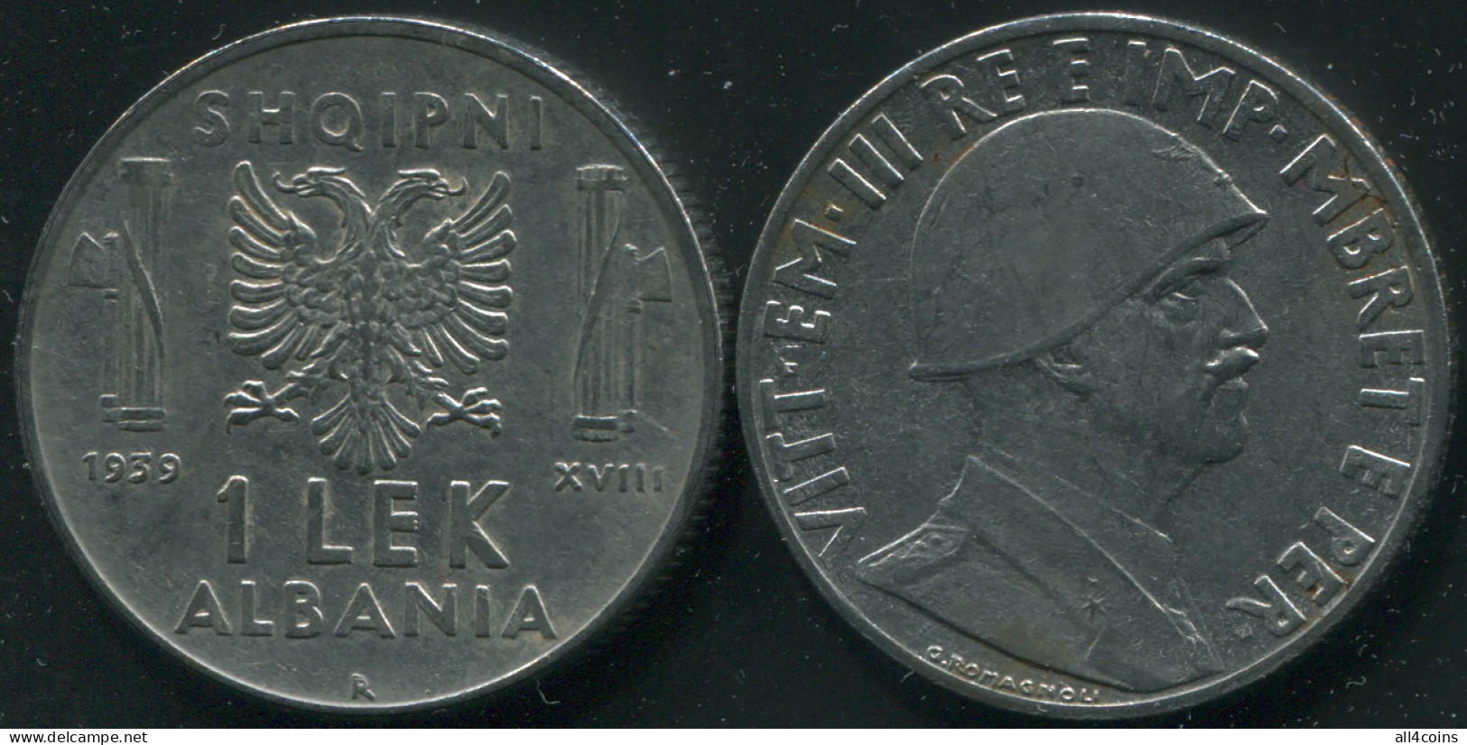 Albania 1 Lek. 1939 (Coin KM#31. Unc/aUnc) - Albanië