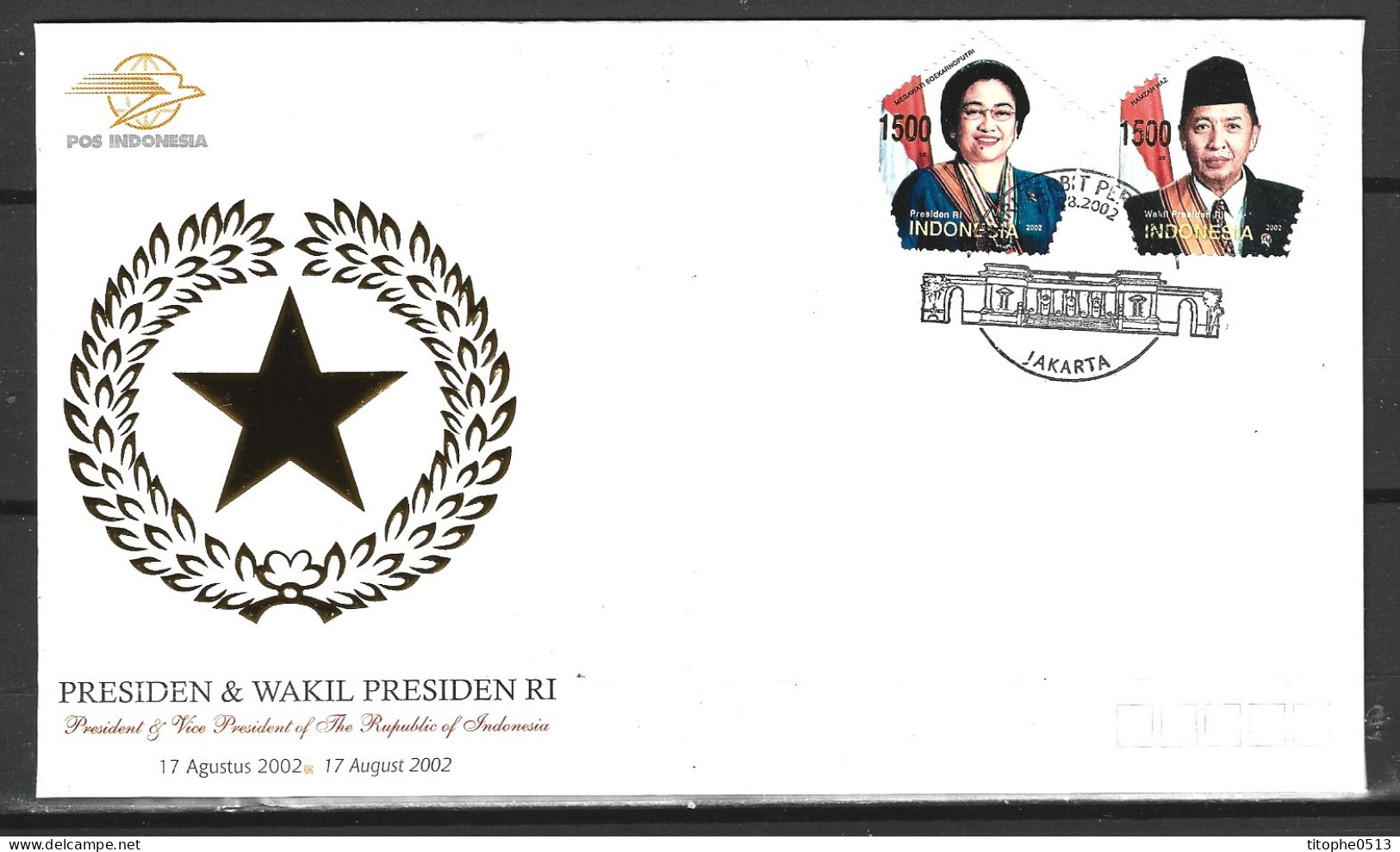 INDONESIE. N°1962-3 De 2002 Sur Enveloppe 1er Jour. Président Et Vice-Président. - Indonesien