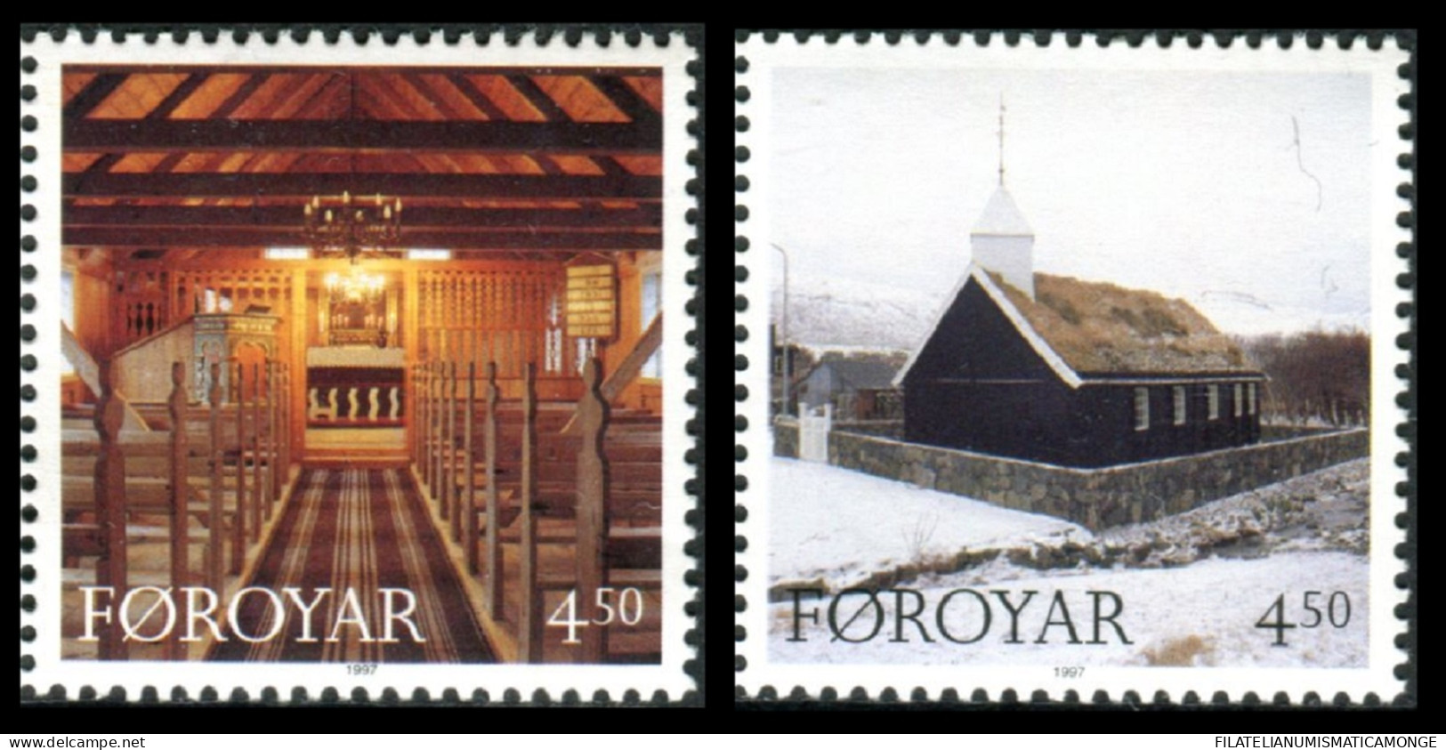 Feroe 1997 Correo 322/23 **/MNH Navidad. Iglesia De Hvalvik (proc. De Carnet)   - Faroe Islands