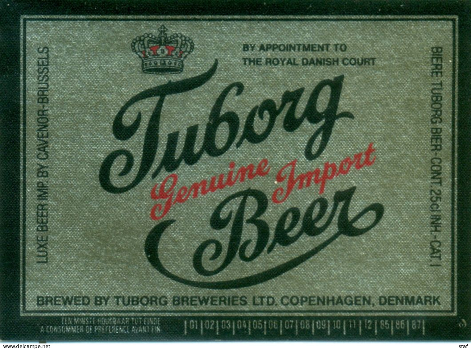 Oud Etiket Bier Tuborg Beer  Genuine Import - Brouwerij / Brasserie Tuborg Breweries - Bière