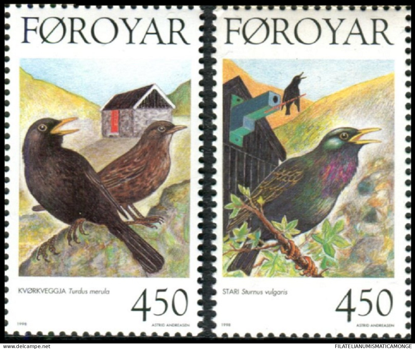 Feroe 1998 Correo 324/25 **/MNH Aves Sedentarias (proc. De Carnet)  (2 Sellos)  - Faroe Islands