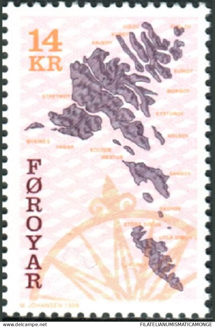 Feroe 1998 Correo 337 **/MNH Serie Básica. Mapa De La Isla  - Isole Faroer