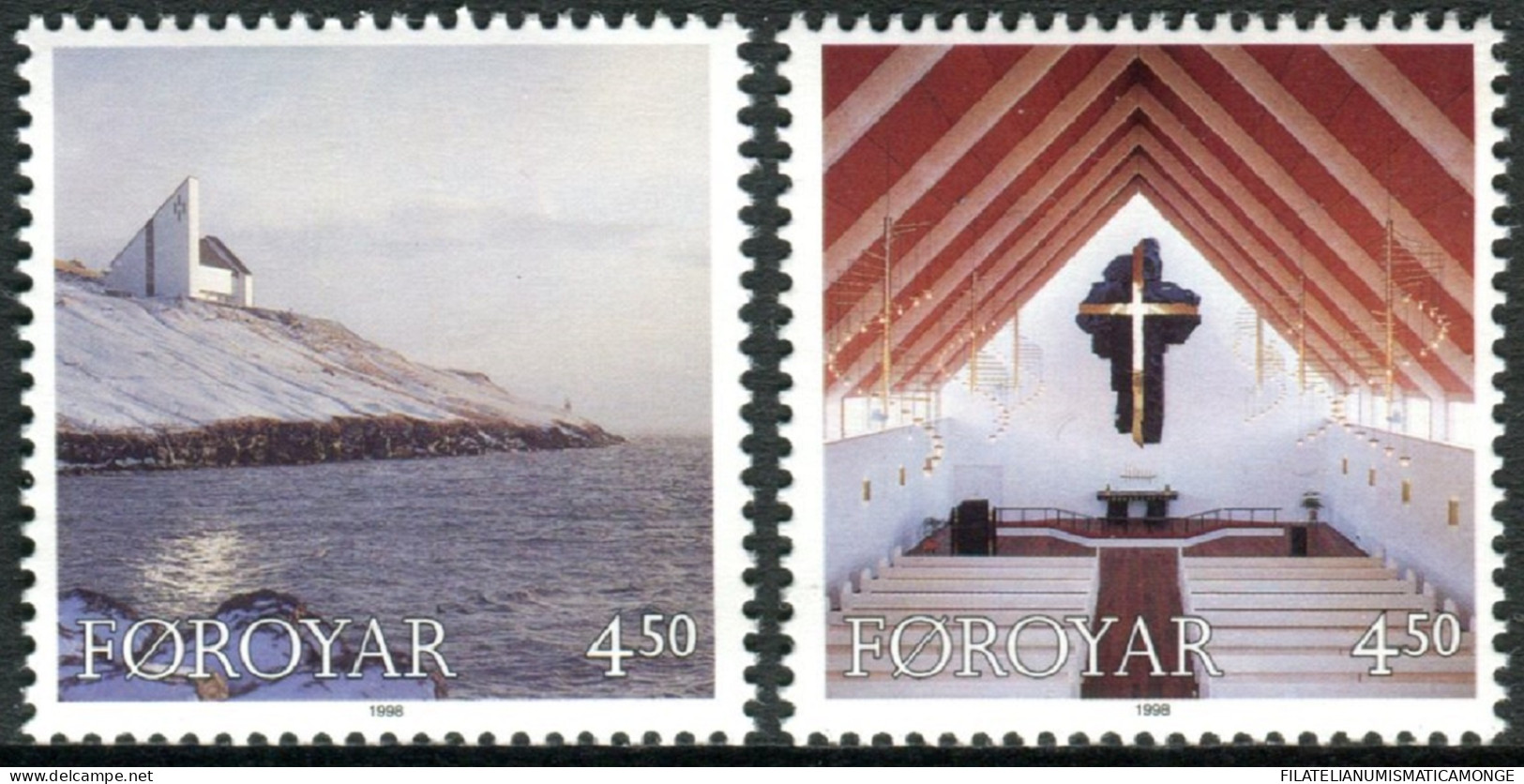 Feroe 1998 Correo 342/43 **/MNH Navidad'98. Iglesia De Frederik (proc. De Carne - Isole Faroer