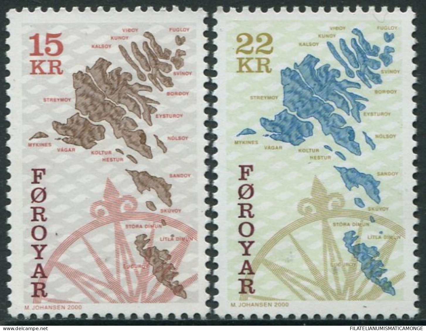 Feroe 2000 Correo 369/70 **/MNH Serie Básica. Mapas De La Isla (2 Sellos)  - Isole Faroer