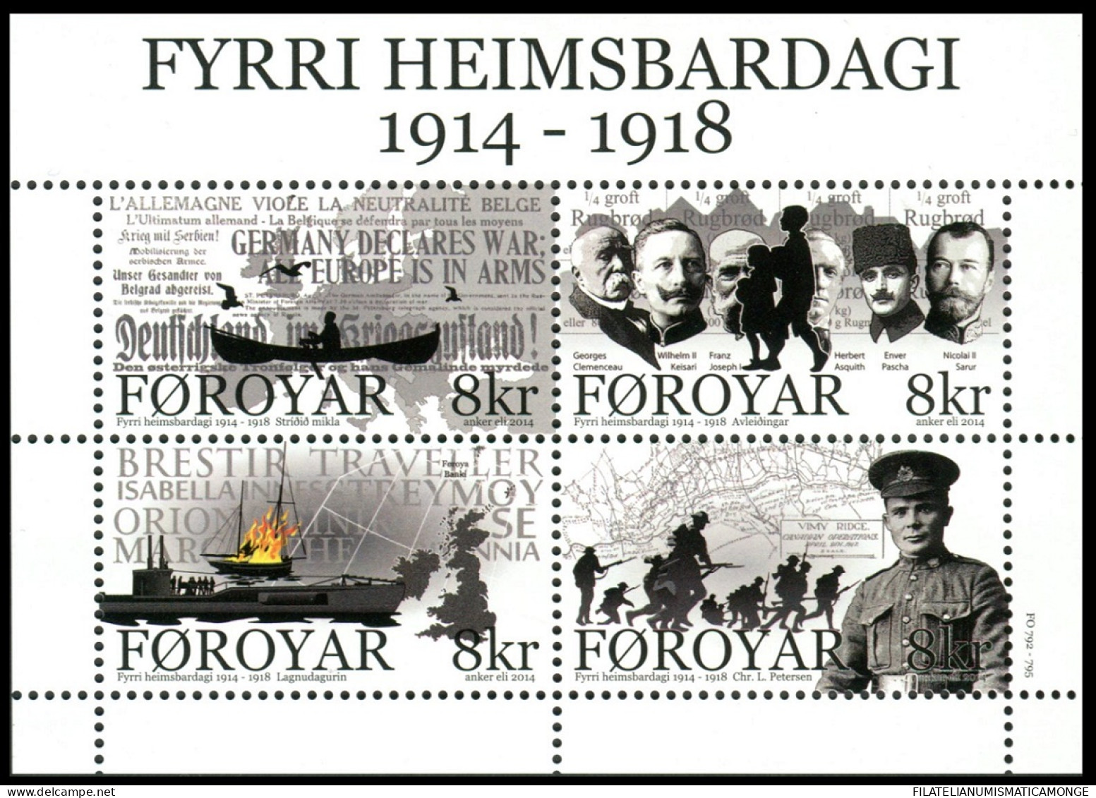 Feroe 2014 Correo 810/13 MH **/MNH Centenario 1ª Guerra Mundial (4 Sellos) - MH - Faroe Islands