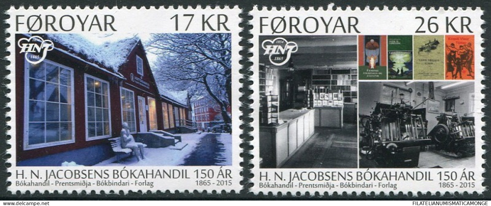 Feroe 2015 Correo 838/39 **/MNH 150 Aniv. Libreria H.N.Jacobsens (2 Sellos)  - Faroe Islands