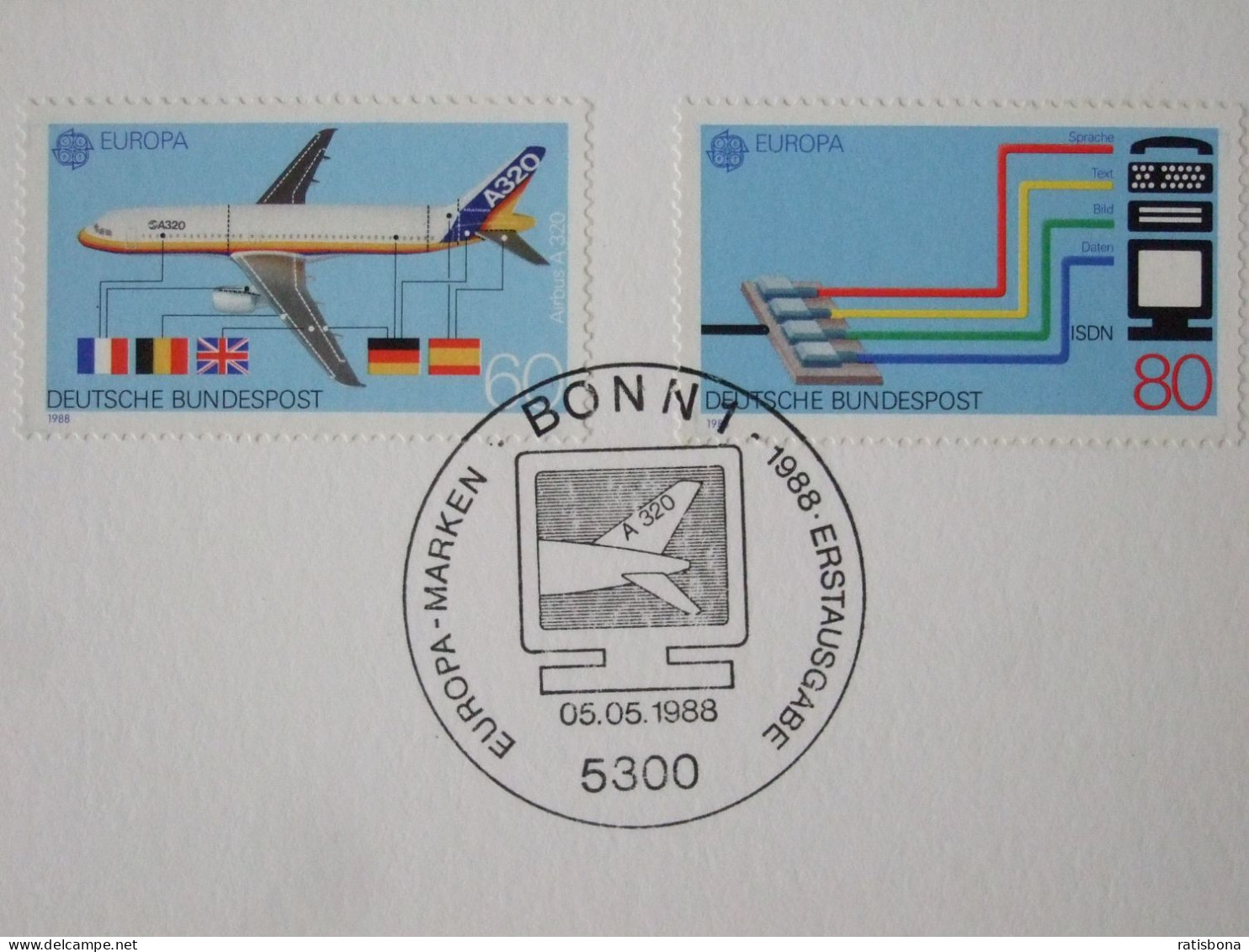 Faltkarte Mit Europa 1988 (1367-1368) Ersttagstempel, Sonderdruck OPD Regensburg - Aviones