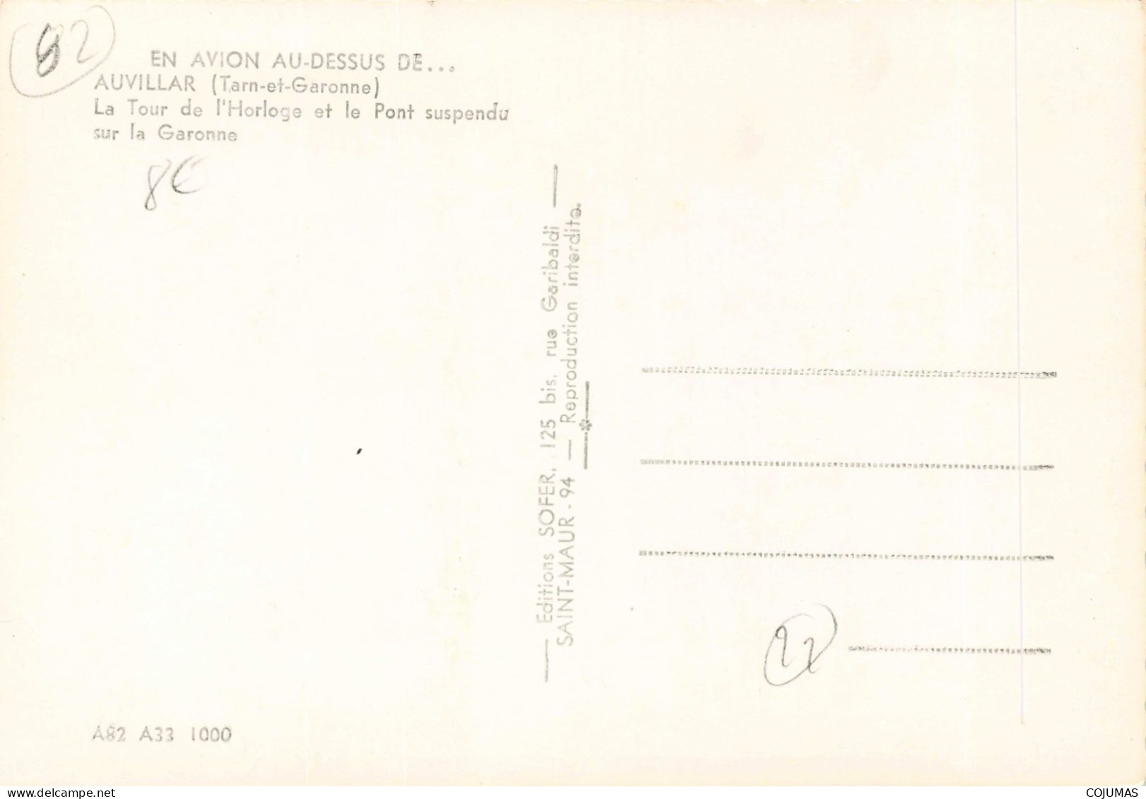 82 - AUVILLAR _S28025_ La Tour De L'Horloge Et Le Pont Suspendu Sur La Garonne - SOFER - CPSM 15x10 Cm - Auvillar