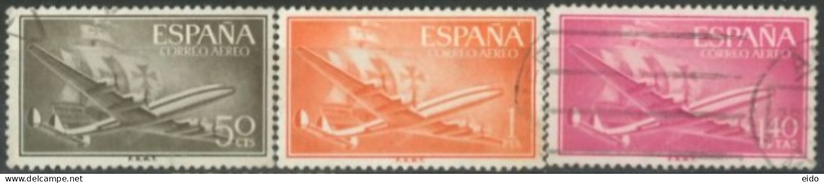 SPAIN,  1955.56, PLANE AND CARAVEL STAMPS SET OF 3, # C149/50, & C152, USED. - Oblitérés
