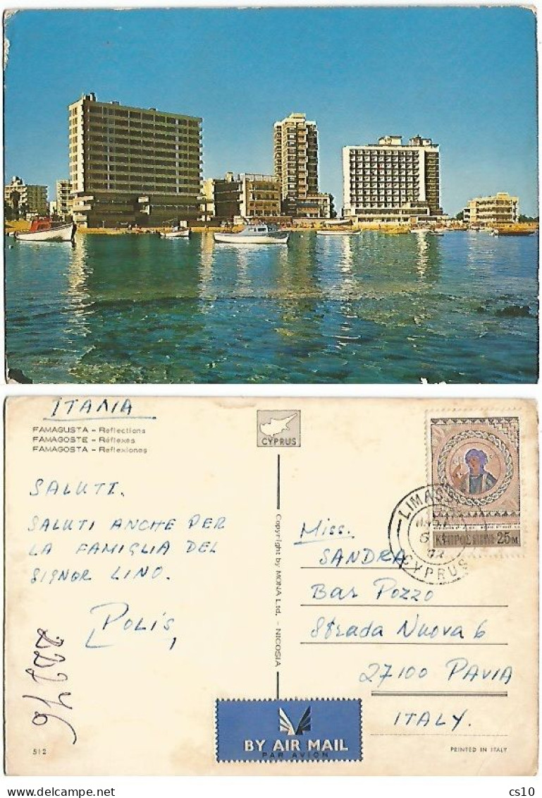 Cyprus Kibris Famagosta Beach Reflections AirMailPcard Limassol 6sep1972 X Italy With M25 Solo Franking - Cipro