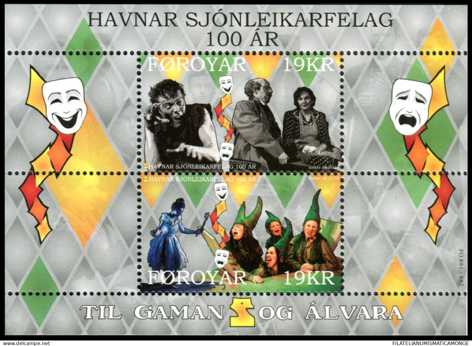Feroe 2018 Correo 916/17 MH **/MNH Cent. Asociación Teatro De Tórshavn (2 Sello - Féroé (Iles)