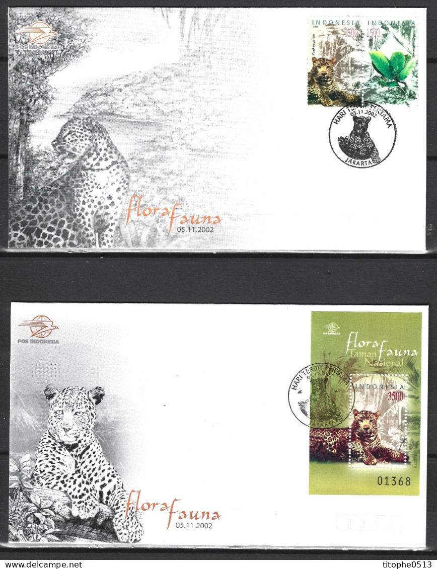 INDONESIE. N°1970 & BF 179 De 2002 Sur 2 Enveloppes 1er Jour. Panthère. - Big Cats (cats Of Prey)