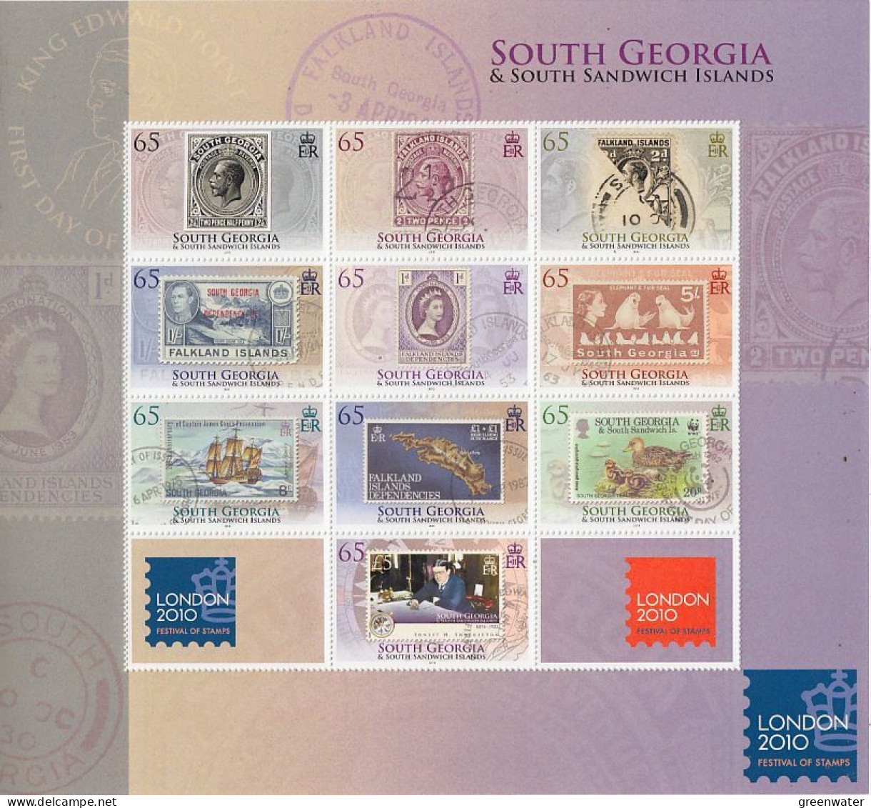 South Georgia 2010 London 2010  / Stamp On Stamp Sheetlet ** Mnh (FG195) - Südgeorgien