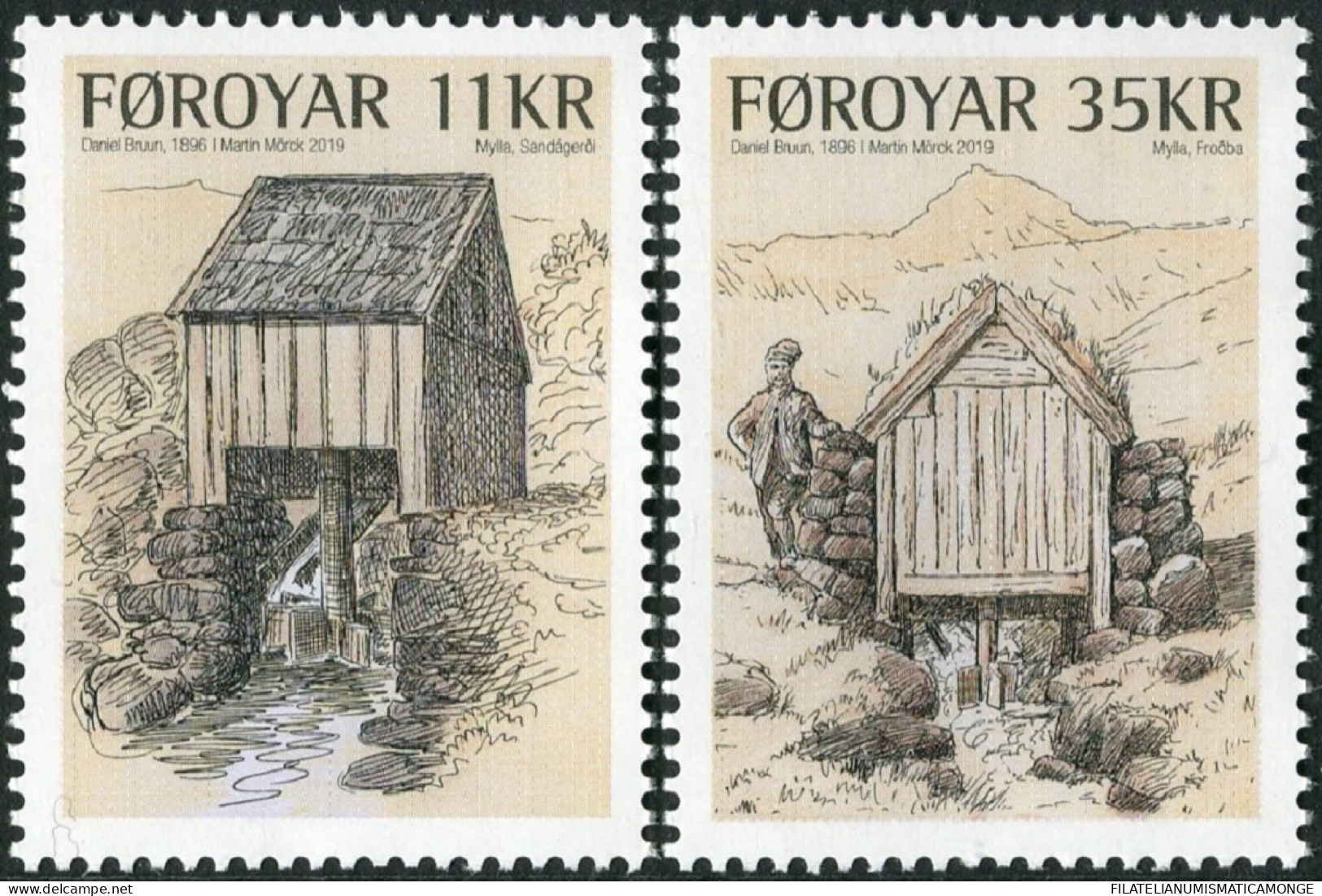 Feroe 2019 Correo 947/48 **/MNH Molinos De Agua (2 Sellos)  - Färöer Inseln