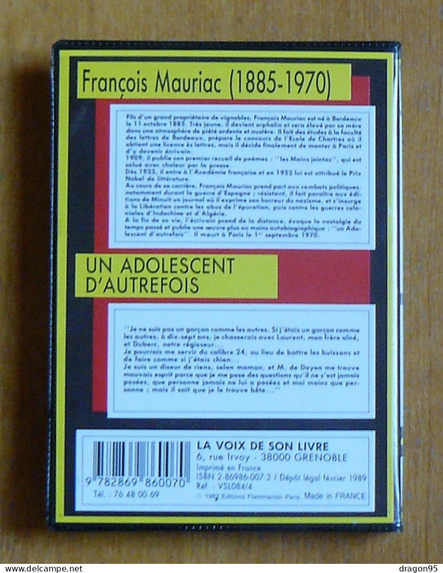 Livre Audio : Un Adolescent D'autrefois - François Mauriac - La Voix De Son Livre - Casetes