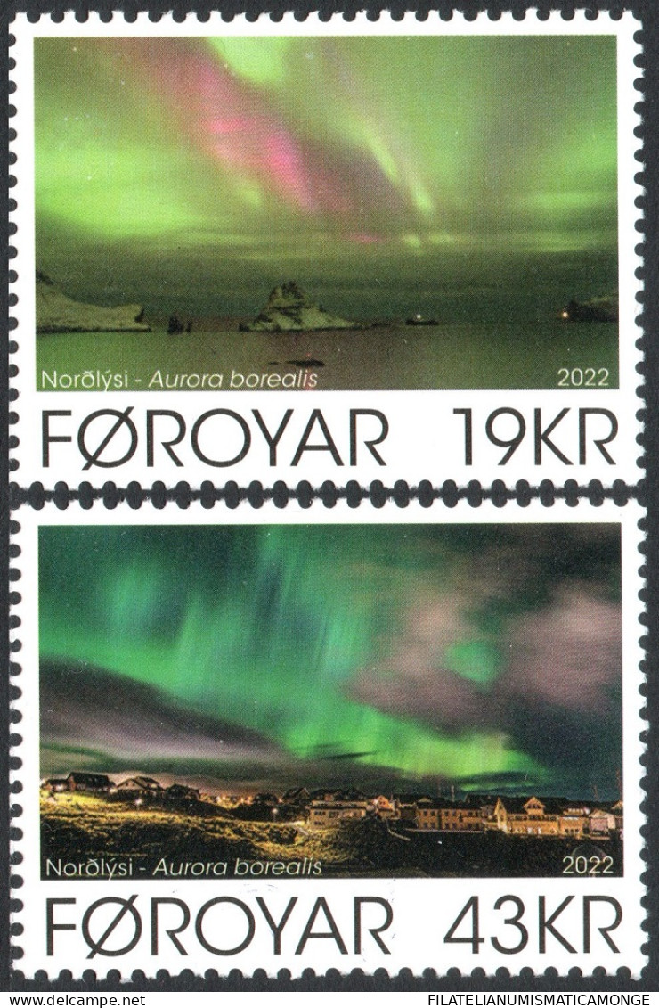 Feroe 2022 Correo 1027/28 **/MNH Las Luces Del Norte. Auroras Boreales (2 Sello - Isole Faroer