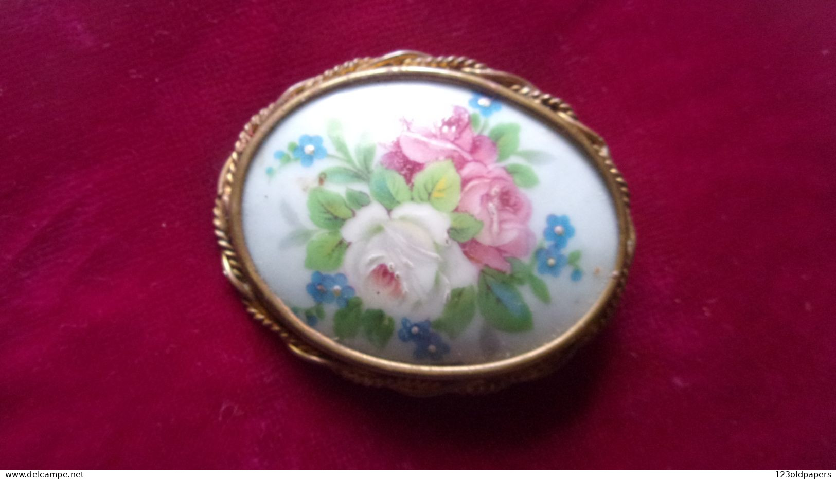 VINTAGE BROCHE ROSES EMAILLEES LIMOGES PORCELAINE 6 CM ENAMELED PORCELAIN BROOCH PORCELAIN - Spille