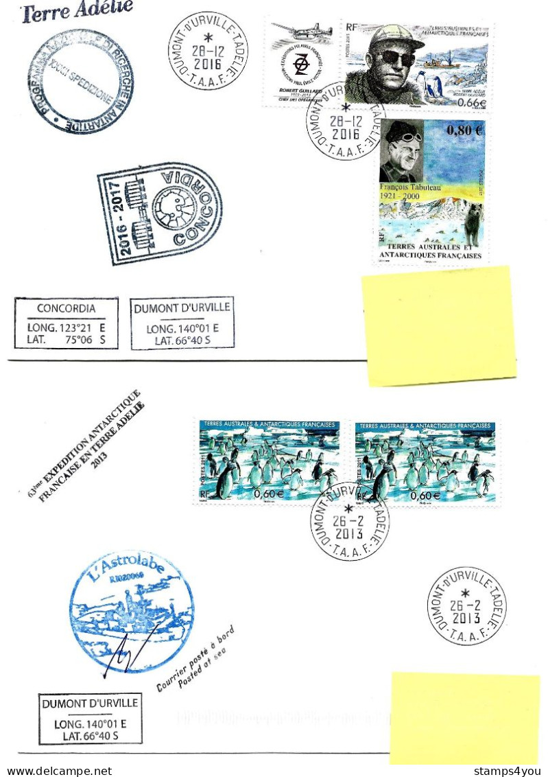 PO - 28 - 4 Plis Terre Adélie Avec Cachets Illustrés - Covers & Documents