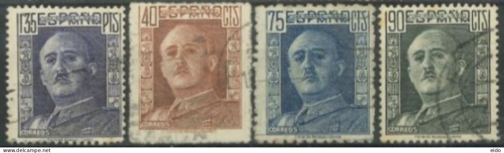 SPAIN,  1942/48, GENERAL FRANCO STAMPS COMPLETE SET OF 4, # 712/15, USED. - Used Stamps